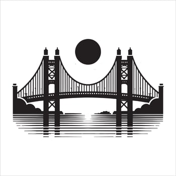 Minimalist Bridge Silhouette Spanning Across on White Background vector