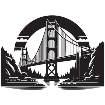 Classic Bridge Silhouette in Profile on White Background vector