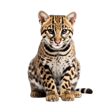 Ocelot sitting on ground isolated on transparent background png