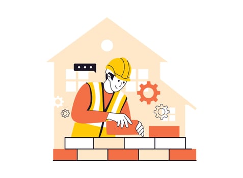 construction workers are laying bricks one by one vector