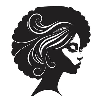 Silhouette of a Girl with Curly Hair Design Black And White Color Illustration vector