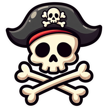 Cartoon pirate with a skull on his head and a skull and crossbones on his hat sticker design png