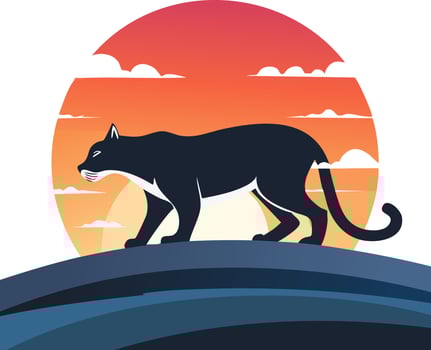 Mountain Lion Silhouetted Against a Fiery Sunset vector