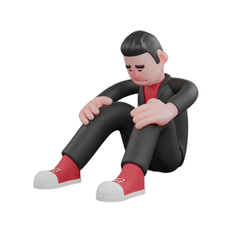 Choreographer 3D Cartoon Artist. A male choreographer sits on the floor with his hands on his knees, his head bowed with a tired expression. Dance Performer png
