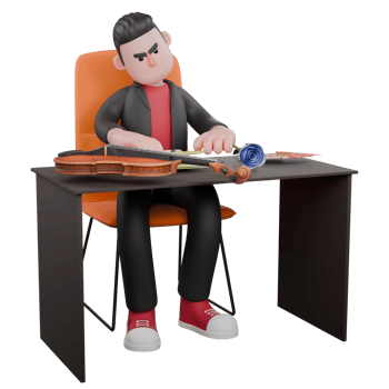 3D Choreographer Performer Model. A male choreographer sits at a desk with his hands on the desk with a focused expression. Dance Artist png