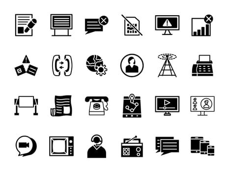 24 COMMUNICATION AND CONNECTIVITY icon SET ART LINE FILL BLACK COLOR vector
