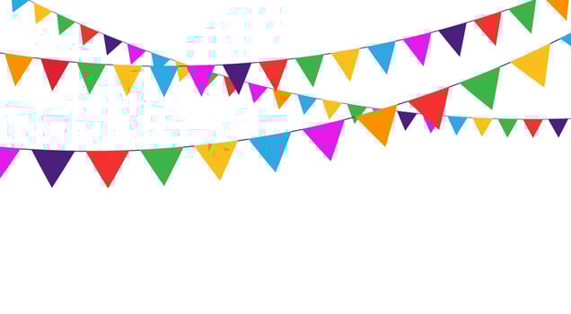 Colorful carnival Flags and Bunting on White. Triangle buntings, serpentine in simple flat style, on white background. Carnival, birthday, circus party design decoration. vector