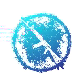 grunge emblem with assault rifle, automatic gun, blue on white, illustration vector