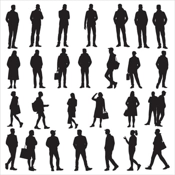 Detailed Men Silhouette in Conversation on White Background vector
