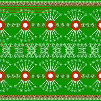 Abstract Ikat green and red circle swirl shape seamless pattern and geometric shapes on wallpaper and background. Christmas and new year concept vector