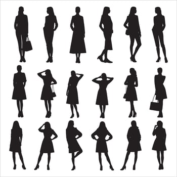 Modern Women Silhouette with Hands Raised on White Background vector