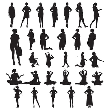 Diverse Women Silhouette with Unique Stances on White Background vector