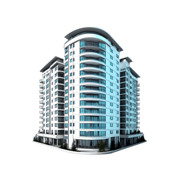 Isolated 3D Apartment Building Model for Visualization and Design Projects png