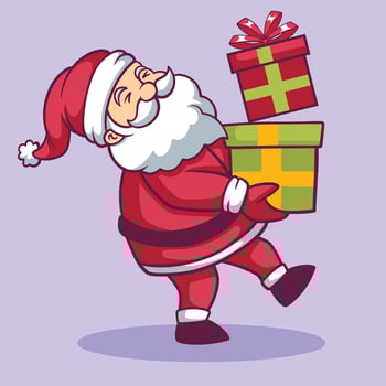 Santa claus brings green and red gift box hand drawn illustration vector