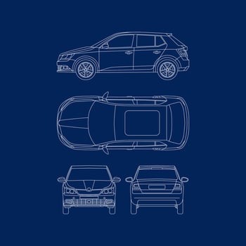 Outline blueprint car. Transportation car template vector