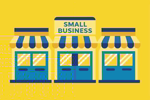 a small business building with a yellow background vector