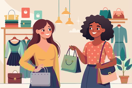 two women are holding shopping bags in a store vector