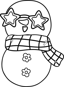 Groovy Retro Christmas Coloring image Snowman wear star glasses cartoon doodle hand drawn png