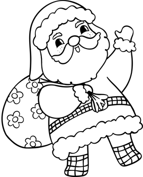Groovy Retro Christmas Santa with sack cartoon coloring doodle hand drawn png