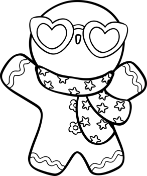 Groovy Retro Christmas Gingerbread man Coloring Image with heart glasses cartoon doodle hand drawn png