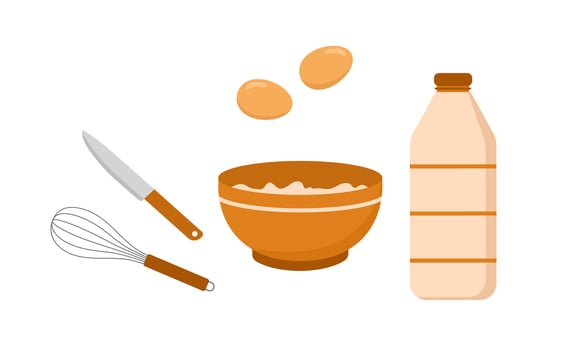 Kneading dough. Mixing ingredients in bowl. Homemade pasta or bread. Stay home and cook healthy food by recipe. illustration in flat cartoon style vector