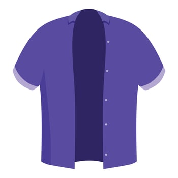 Purple short sleeved shirt with buttons undone on white background vector