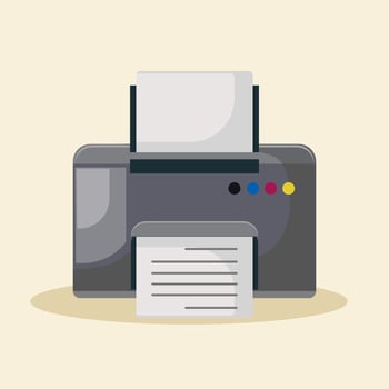 Flat illustration printer machine with paper vector