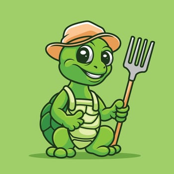 Turtle Farmer Cartoon Illustration vector