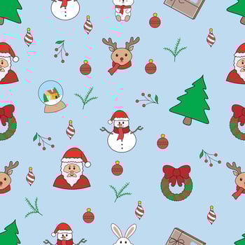 Seamless Christmas Pattern with Santa Claus, Candy Canes, and Ornaments on Blue vector