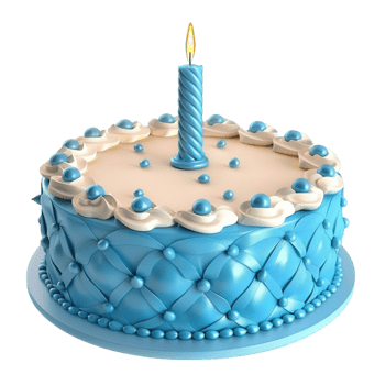 3D Birthday Cake with Blue Ribbon and Candle isolated on transparent background png