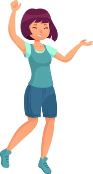 Cheerful young woman is joyfully dancing and celebrating, expressing happiness and excitement with her dynamic movements and positive energy vector