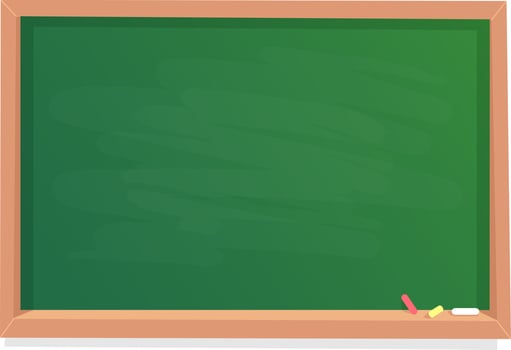 Empty green chalkboard with chalk and eraser in wooden frame represents education, teaching, learning, and back to school concepts vector