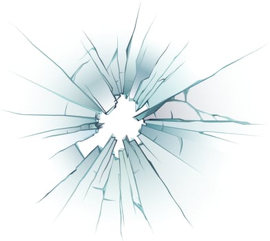 Shattered glass with cracks radiating outwards from a central hole, creating a textured and abstract pattern on a white background, conveying concepts of damage, fragility, and destruction vector