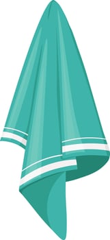 Soft turquoise towel with white stripes hanging to dry after a refreshing shower, promoting hygiene and relaxation in a spa like setting vector