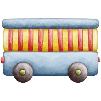 A cartoon bus with stripes on it png