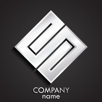 3d silver shiny metal geometric square logo vector