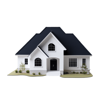 Modern white suburban house with black roof on transparent background png