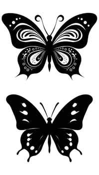 Butterfly Tattoo Art Stickers - Black Sketches, Hand-Drawn vector