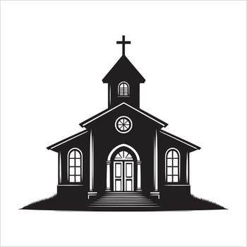 Catholic Church Symbol Black And White Symbol Monochrome, Christian Church Silhouette vector