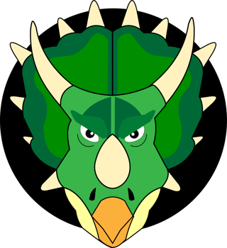 A cartoon green dinosaur head with horns png