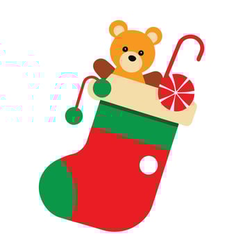 Christmas Stocking Teddy Bear Candy Cane Festive Holiday Gift vector