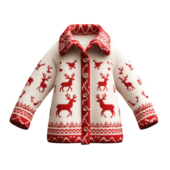 A red and white sweater with deer on it png