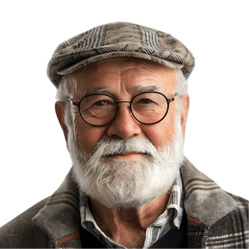 An older man with a beard and glasses png