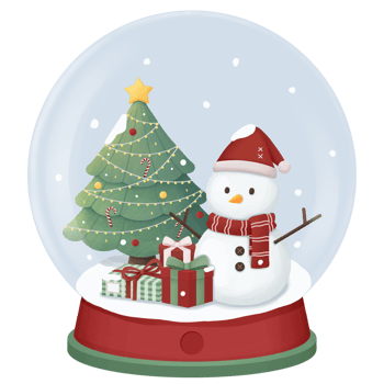christmas snow globe with snowman and christmas tree png