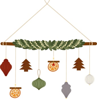 Christmas Natural Hanging Decoration with Ornaments vector