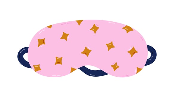 Cute cartoon sleeping mask with stars pattern. Funny girly pink eye mask. Hand drawn bedtime accessory for comfort dreaming to prevent insomnia. Colorful clipart isolated on white background. vector