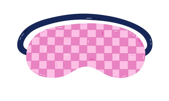 Cute cartoon checkered sleeping mask. Trendy girly pink eye mask with check print. Hand drawn bedtime accessory for good night to prevent insomnia. Colorful clipart isolated on white background. vector