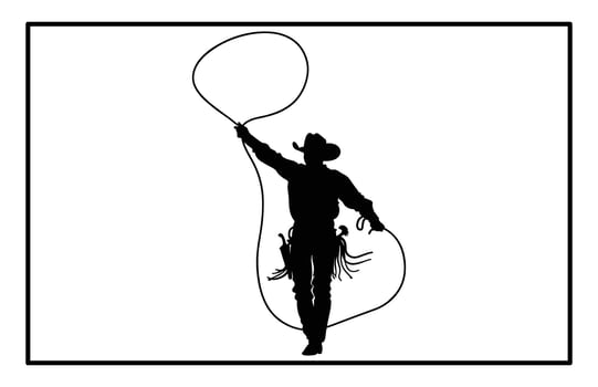 Boy Practicing Roping Skills - Rodeo Dummy Silhouette vector