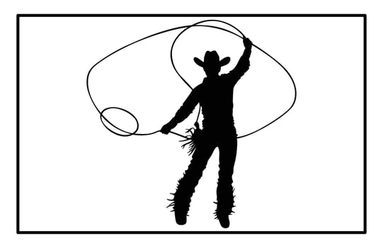 Young Cowboy Roping Dummy Silhouette - Rodeo Practice Clipart vector