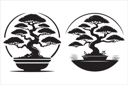 Nature-Inspired Silhouette Bonsai Tree vector
